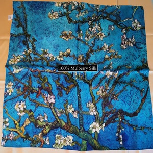 Sciarpa in seta di gelso al 100% Stampa Van Gogh con fiori di mandorlo immagine 1