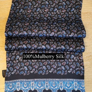 Men's Mulberry Silk Scarf/Double-Layer & Double-Sided Silk Scarf/ Luxurious 100% Mulberry Silk Long Scarf for Men Perfect Gift For Him Black Paisley