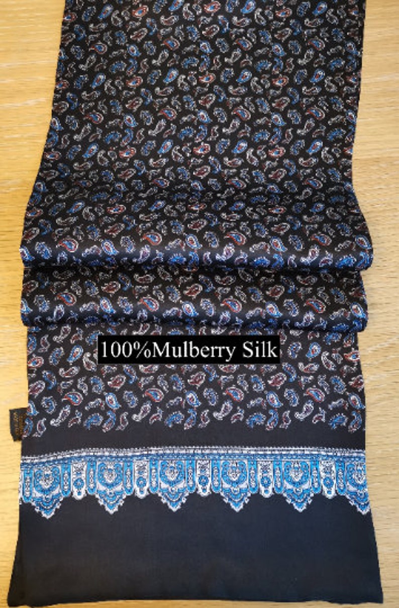 Men's Mulberry Silk Scarf/Double-Layer & Double-Sided Silk Scarf/ Luxurious 100% Mulberry Silk Long Scarf for Men Perfect Gift For Him Black Paisley