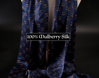 Men's Mulberry Silk Scarf/Double-Layer & Double-Sided Silk Scarf/ Luxurious 100% Mulberry Silk Long Scarf for Men - Perfect Gift For Him