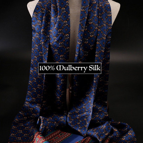 Men's Mulberry Silk Scarf/Double-Layer & Double-Sided Silk Scarf/ Luxurious 100% Mulberry Silk Long Scarf for Men - Perfect Gift For Him