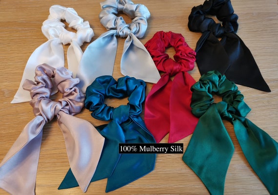 Mulberry Silk Bow Scrunchie – Elegant Ribbon Hair Tie - Etsy