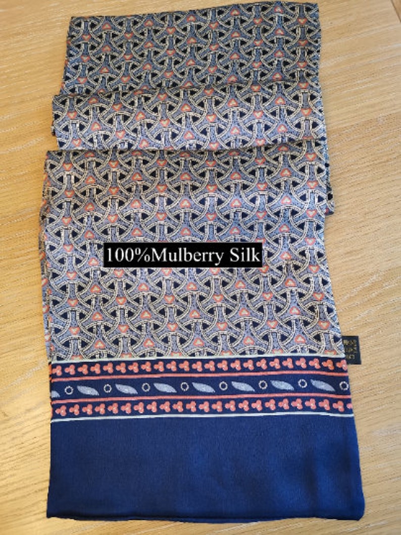 Men's Mulberry Silk Scarf/Double-Layer & Double-Sided Silk Scarf/ Luxurious 100% Mulberry Silk Long Scarf for Men Perfect Gift For Him Navy Celtic