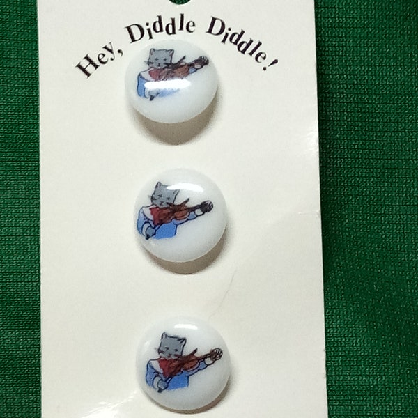 Vintage Nursery Rhyme "Hey Diddle Diddle" BUTTONS  3  5/8"  buttons new on card--JHB Imports Rare Find  "Cat and the Fiddle"