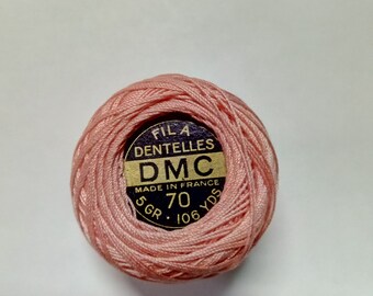 DMC  Fil A Dentelles Made in France 70 wt 5 GR 106 yds   TATTING/ Lace Making/ Crochet Thread- Triple Mercerized  Salmon Pink color- 1 ball