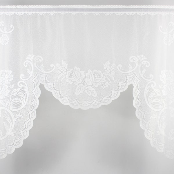 60" Vintage White Lace Curtain Valance-Farmhouse Country Style scalloped edge