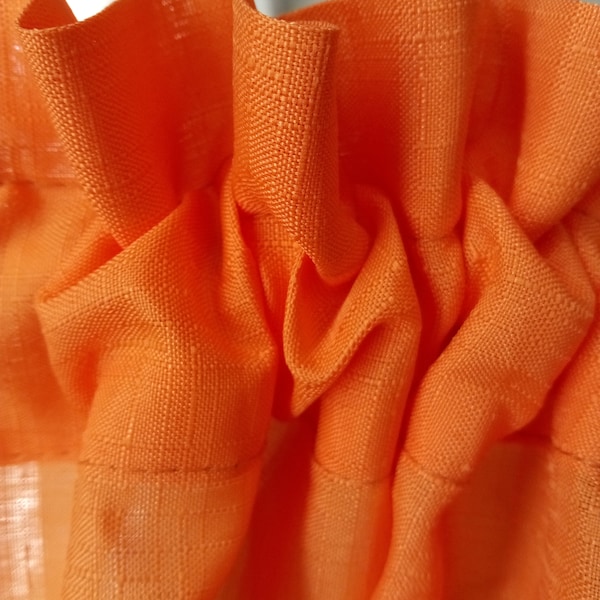 Mod / Boho 1970"s CAFE CURTAINS - 4 pieces for 1 window-   Orange with wide Lace hem  Made in the USA