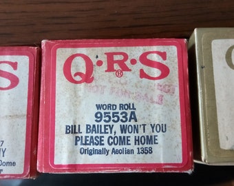 Lot of 3 Vintage Q R S  Piano Rolls - Hello Dolly, Bill Bailey Won't You Please Come Home, Frankie and Johnny