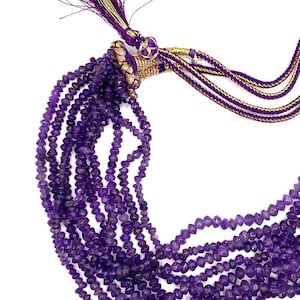 Sparkling Multi-strand Amethyst Necklace, Handmade 5 strands with 16 inches of 3MM Faceted Rondelle Beads, Adjustable Length, Made in USA