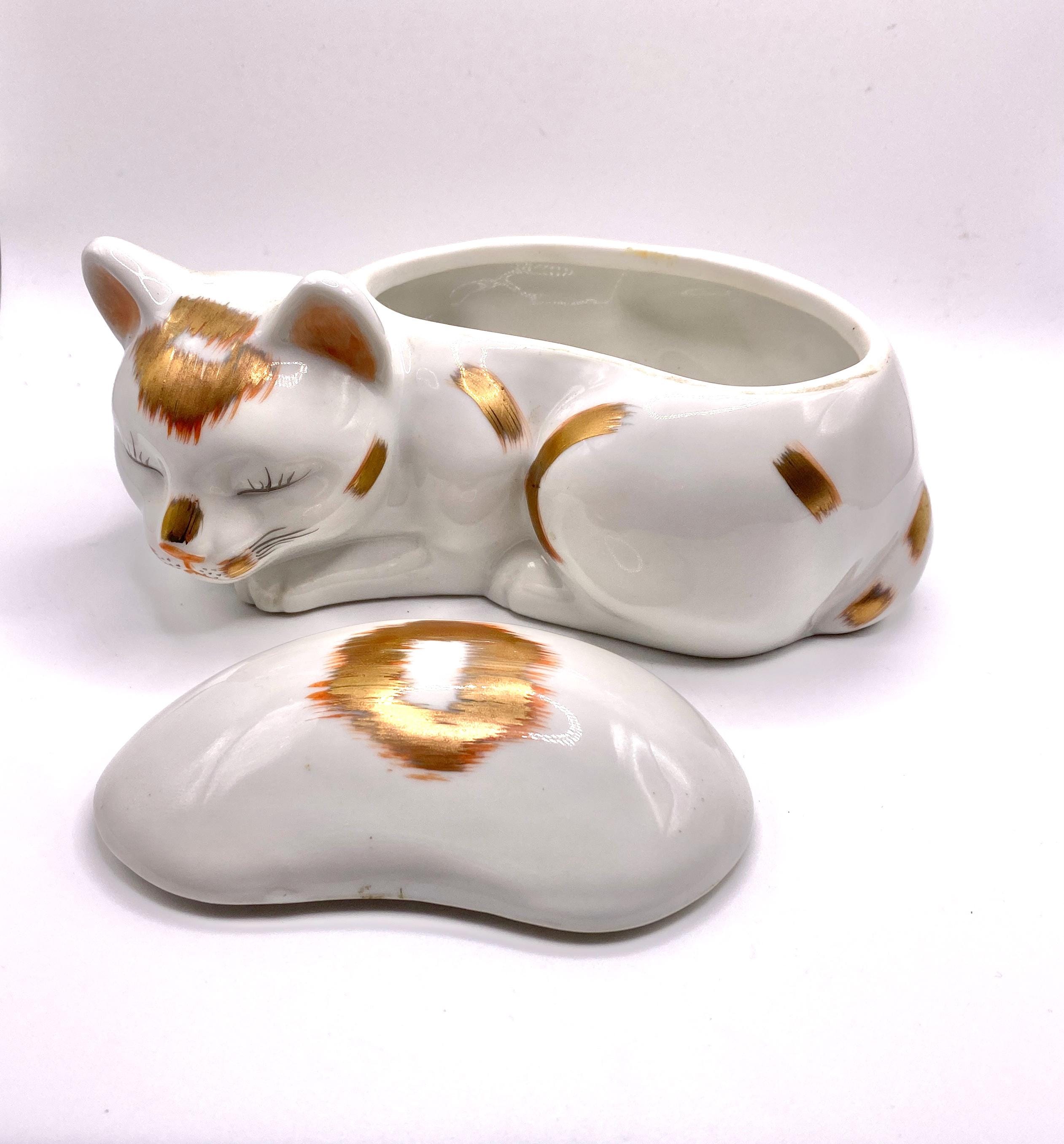 Vintage Black Porcelain Sleeping Cat - Etsy