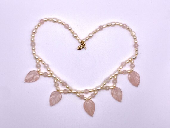 Rose Quartz  Fresh Water Pearl Necklace, Handmade… - image 2