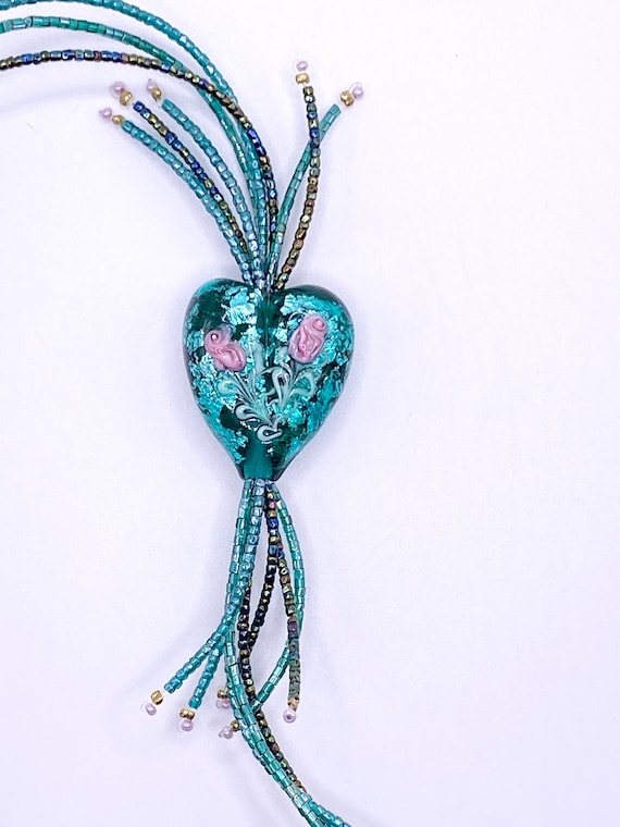 Lampwork Bead Necklace- Handmade 3 Strand/28 inch… - image 1