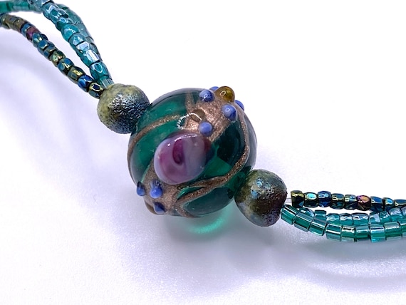 Lampwork Bead Necklace- Handmade 3 Strand/28 inch… - image 4