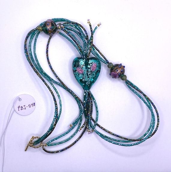 Lampwork Bead Necklace- Handmade 3 Strand/28 inch… - image 3