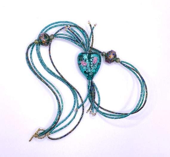 Lampwork Bead Necklace- Handmade 3 Strand/28 inch… - image 2