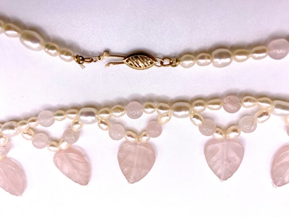 Rose Quartz  Fresh Water Pearl Necklace, Handmade… - image 1