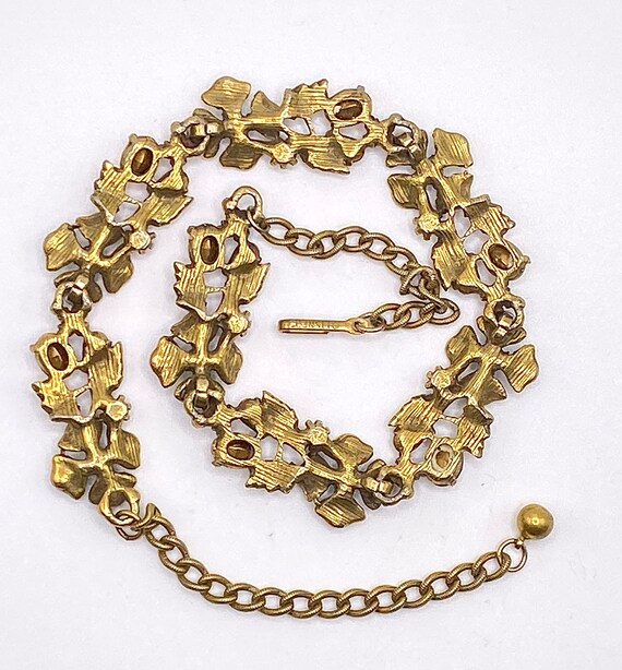 Vtg Lisner Antique Gold Tone Flower Necklace--Col… - image 5