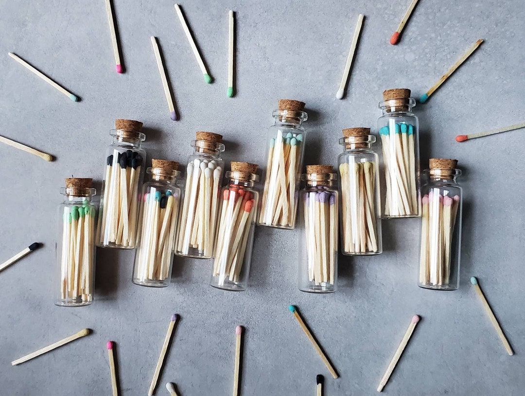 Glass Matchstick Jar With Cork Top Choose Your Match Color Etsy