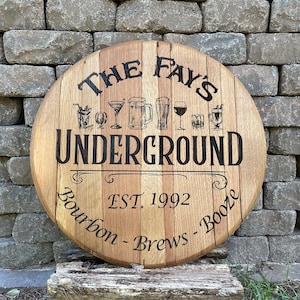 Custom Reclaimed Oak Bourbon Barrel Head Sign: Personalized Bar Decor