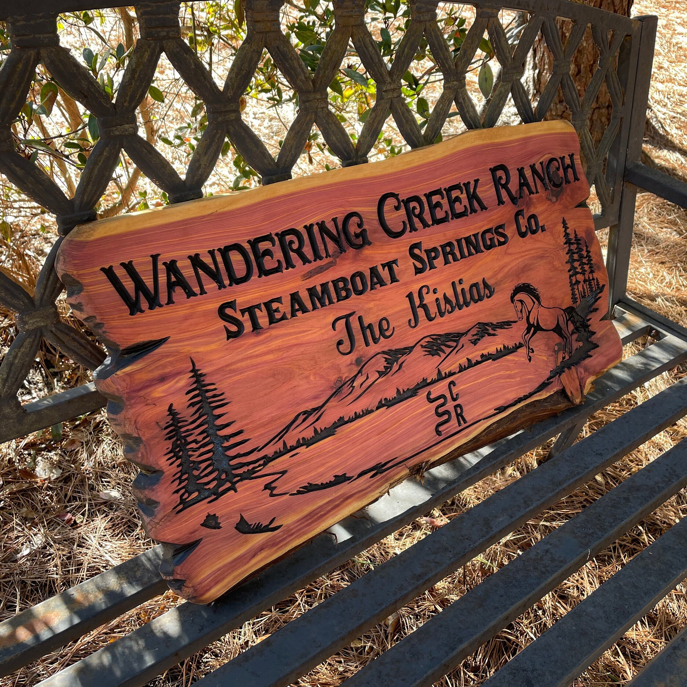 Personalized Ranch Sign - Carved Live Edge Cedar Wood, Horse & Cattle ...