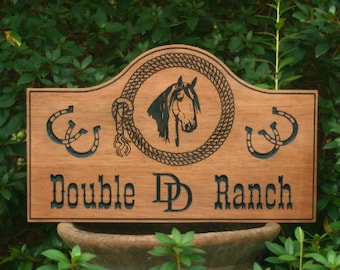 Ranch Sign - Engraved - Carved -  Horses - Personalized Sign - Family Name - Custom Wood Sign  - Rustic Sign - Barn - Farm