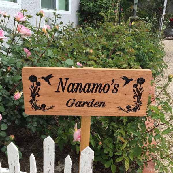 Garden Sign - Personalized Sign - Custom Wood Sign - Hummingbird - Carved Sign - Rustic Sign - Farm Name - Spanish Cedar - Outdoor Sign