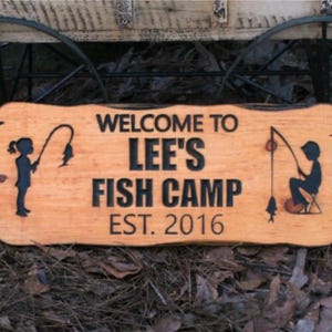 Fishing Sign - Personalized Sign - Custom Wood Sign - Carved Sign - Rustic Sign - Pond - Lakehouse - Boathouse