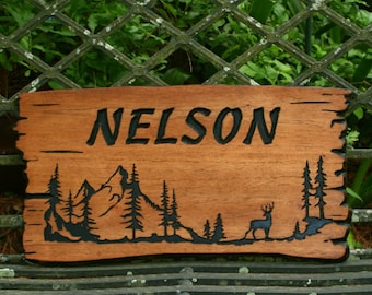Carved Wood Name Sign - Rustic Cabin Decor, Custom Design