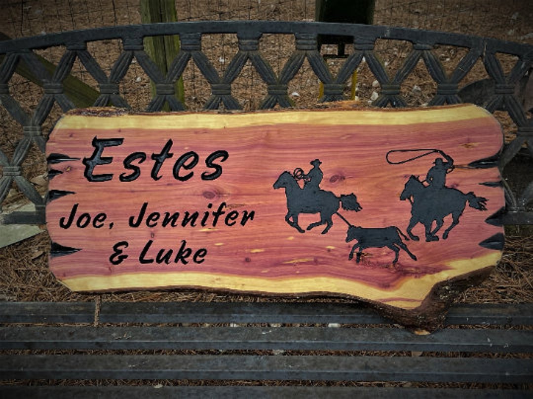 Ranch Sign Live Edge Cedar Roping Horses Outdoor Sign Custom Carved ...