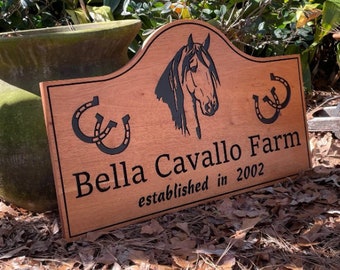 Ranch Sign - Engraved - Carved -  Horses - Personalized Sign - Family Name - Custom Wood Sign  - Rustic Sign - Barn - Farm