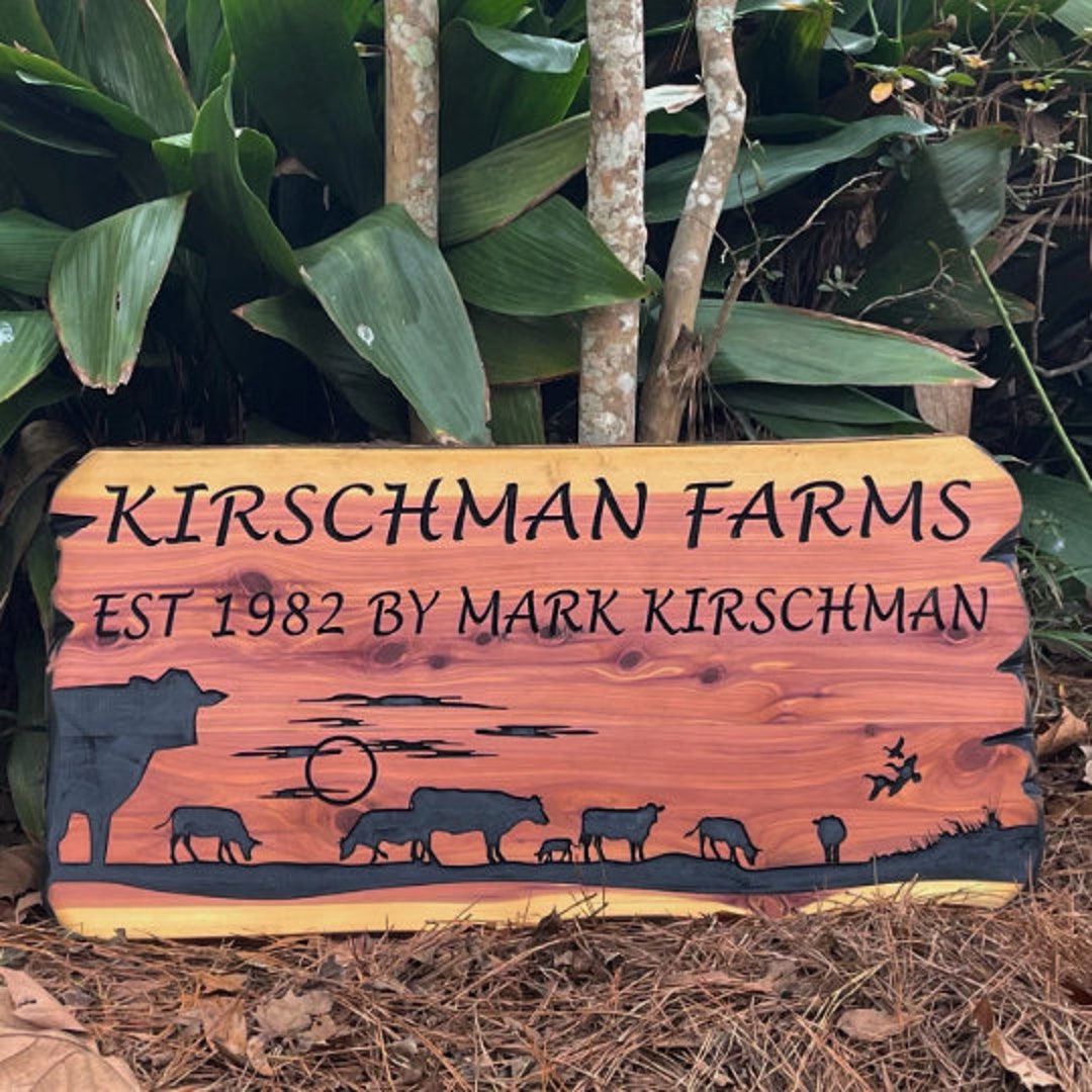 Live Edge Wood Sign Wooden Cows Cedar Ranch Plaque Etsy