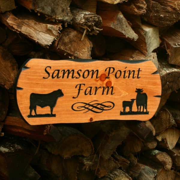 Farm Sign - Personalized Sign - Custom Wood Sign - Carved Sign - Rustic Sign - Farm Name - Spanish Cedar - Alder - Cattle - Cows