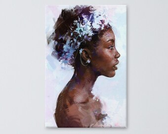 Moda da sposa floreale da donna africana con corona di fiori - Stampa su tela allungata - Opzioni di dimensioni multiple
