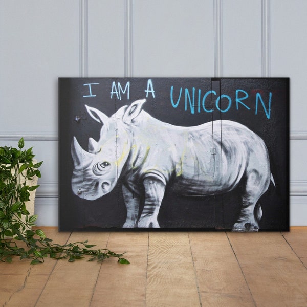 Banksy "I Am A Unicorn" Rhino Pure Evil - Street Graffiti Art Stretched Canvas Framed and Unframed Poster