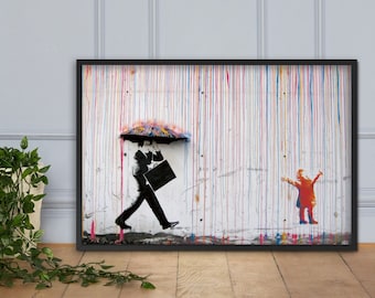 Singing in Rain di Banksy - Street Graffiti Art Framed Poster - 4 opzioni di formato