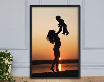 Regalo per la festa della mamma Mamma e figlio Poster o tela incorniciati, Madre e figlio in spiaggia, Arte murale astratta, Baby Shower per la casa della giornata delle mamme