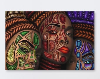African Tribe Women Abstract Artwork - Stampa su tela allungata - Opzioni di dimensioni multiple