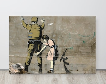 Banksy Little Girl Searching Soldier - Street Graffiti Art Stretched Canvas - Opzioni di dimensioni multiple