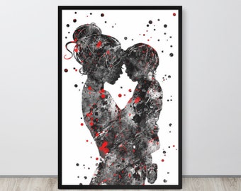 Regalo per la festa della mamma Mamma e figlio Poster o tela incorniciati, Madre che bacia i figli sulla fronte, Arte murale astratta, Moms Day Baby Shower Home Decor