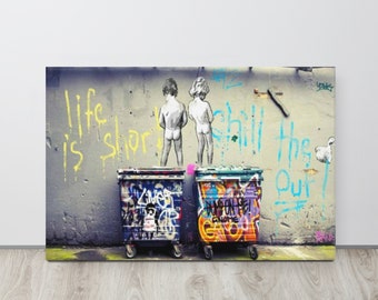 Banksy Life Is Short Chill the Duck Out - Street Graffiti Art Stretched Canvas - Opzioni di dimensioni multiple