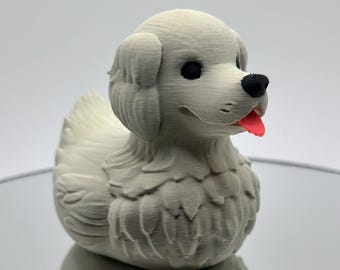 Figurine canard chien Golden Retriever - Décoration de canard imprimée en 3D pour n'importe quel espace, cadeau d'escarpin amusant pour bureau ou tableau de bord de voiture - Fabriqué aux États-Unis