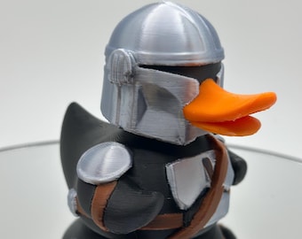 Mando Duck Figurine – 3D Printed Armored Sci-Fi Duck Décor, Fun Ducking Gift for Desk or Car Dashboard – Made in USA