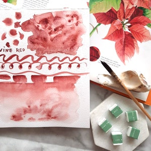 new! Wine red - handmade watercolor - deep red
