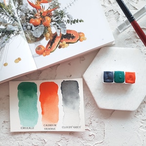Trio Tropic ,handmade watercolor,mini set,half pans,dot card