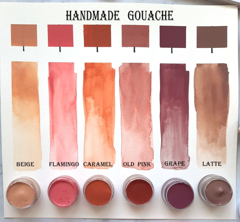 Art gouache skin tone palette 6 colors 5 ml/15 ml handmade gouache vivid ,opaque colors image 2