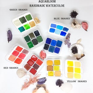 4  mini palettes- mix watercolor  set- 24 shades-handmade  watercolor-half pan