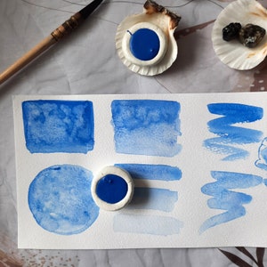 Azul cobalto/acuarela hecha a mano, medias sartenes, olla de barro