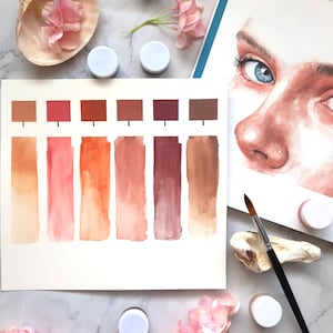 Art gouache skin tone palette 6 colors 5 ml/15 ml handmade gouache vivid ,opaque colors image 1