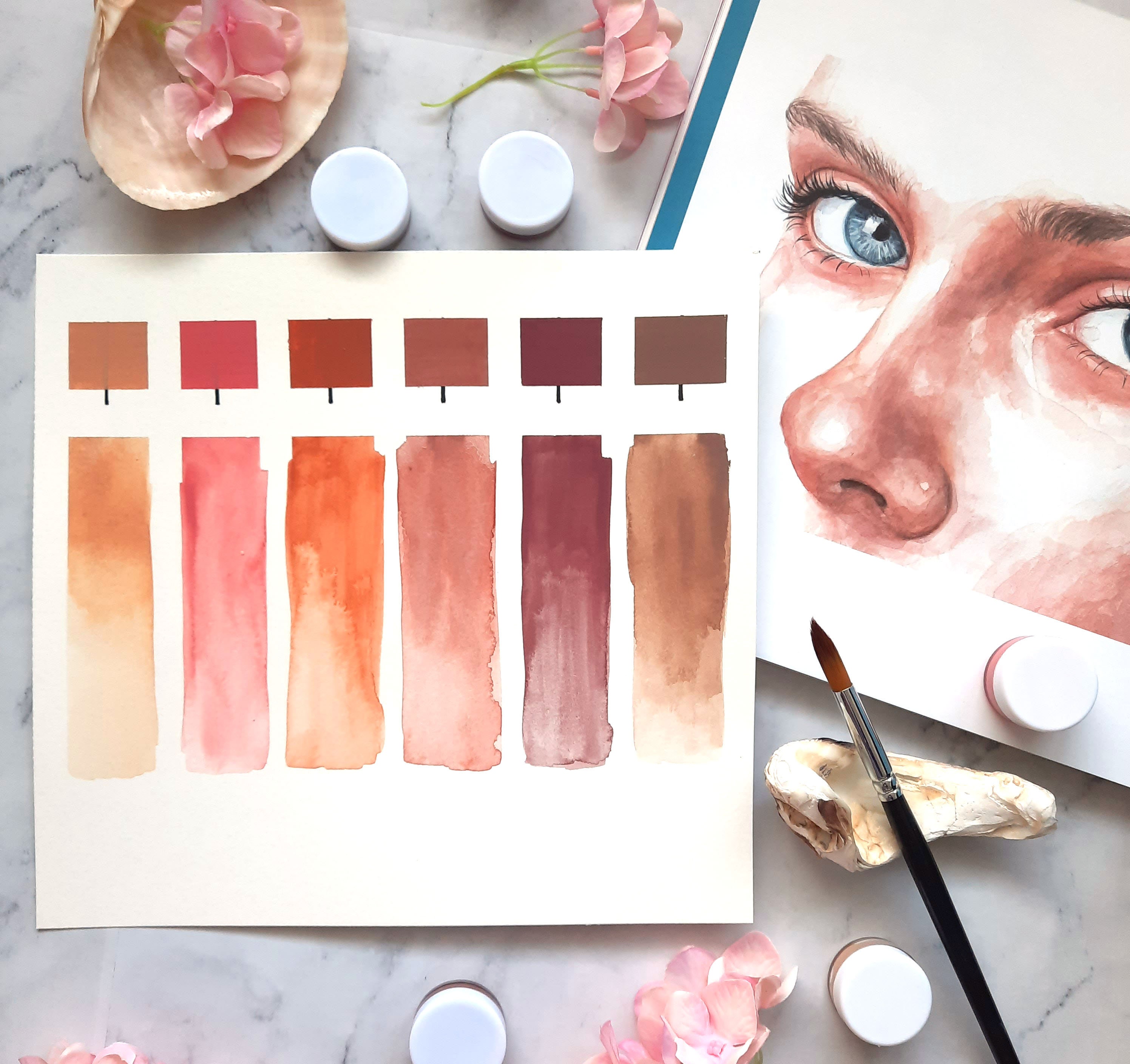 Art gouache - skin tone palette - 6 colors - 5 ml/15 ml  - handmade gouache -vivid ,opaque colors
