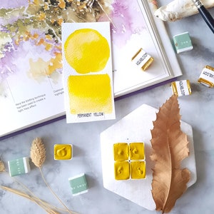 NEW! Permanent  Yellow - bright yellow shade - handmade watercolor - dot card,half pan